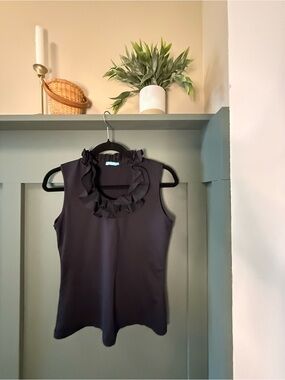 J. McLaughlin Navy Ruffled Sleeveless Shell